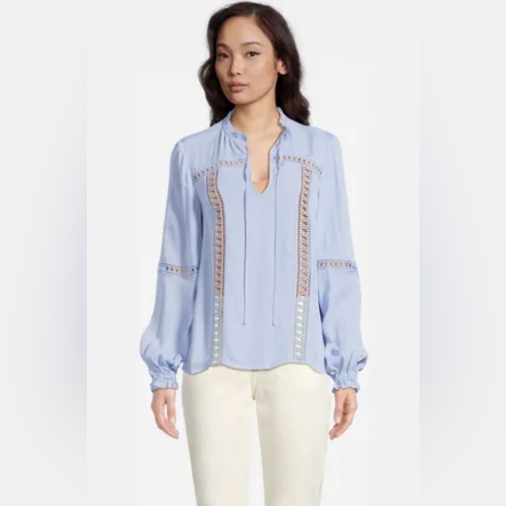 Reiss Sky Blue Blouse with Lace Detailing